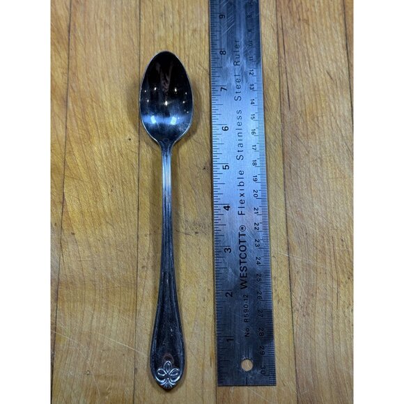 Reed & Barton Stainless Iced Tea Spoons Set Of 5 Ribbon Crest - Picture 3 of 3